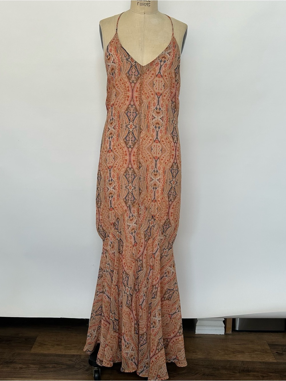 Bohemian Paisley Slip Maxi Dress in Coral